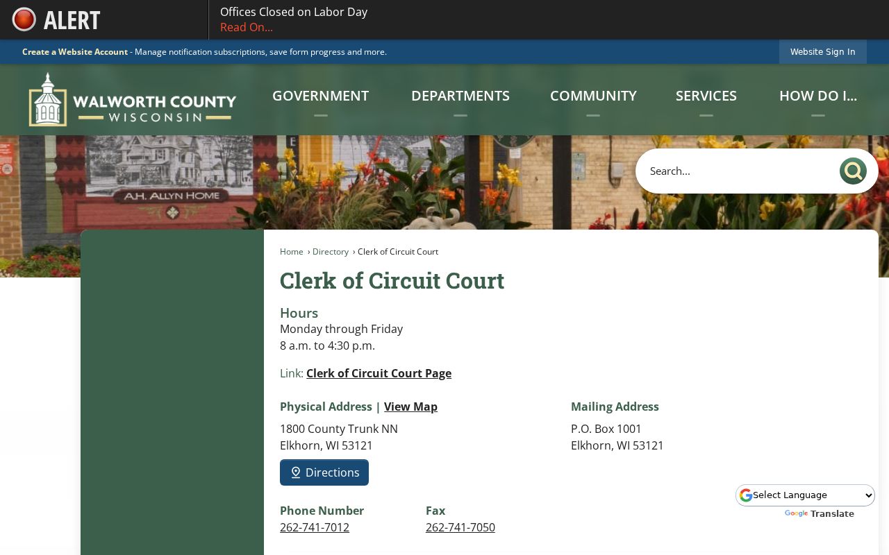 Walworth County court docket branch judges and staff directory